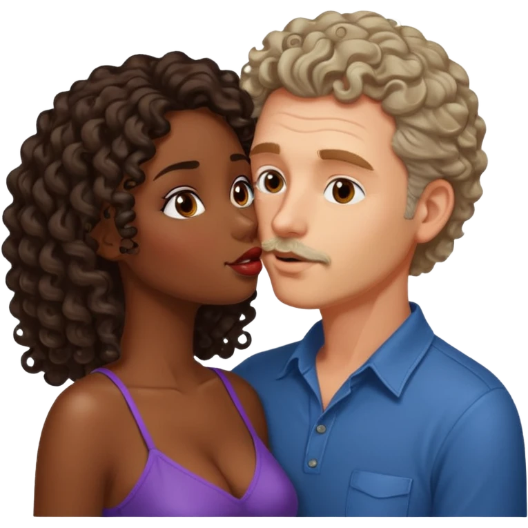 middle age white man kissing a sexy dark skin girl curly locks emoji