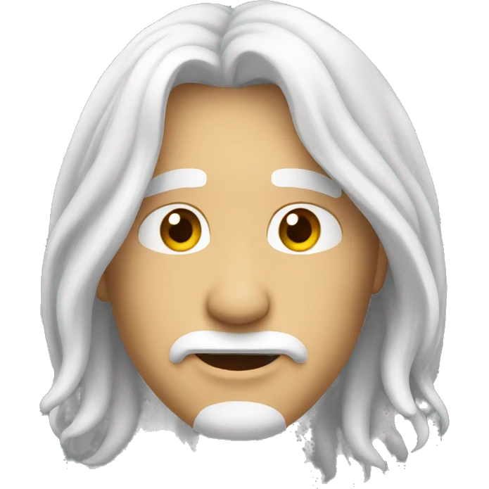 round face with long white hair 50 age male emoji
