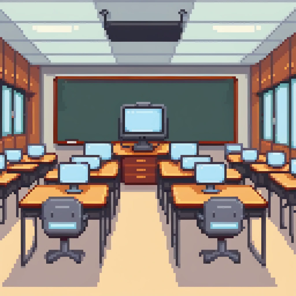 modern classroom with computers emoji