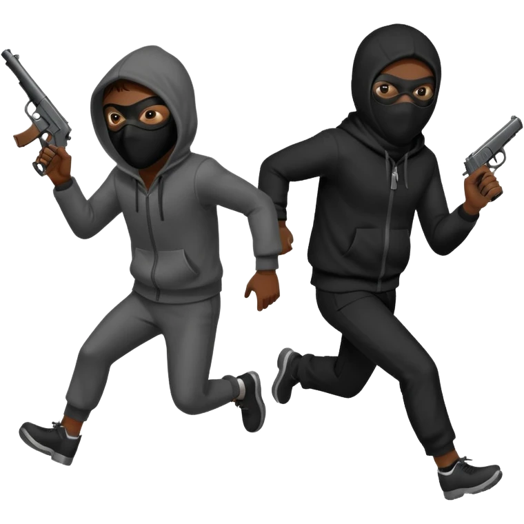 Hoodlum burglar mask and gun with switch running after another gang banger while it's shooting  emoji