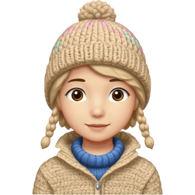 high school student wearing a crochetted winter hat. the hat should be an oatmeal color and texture emoji