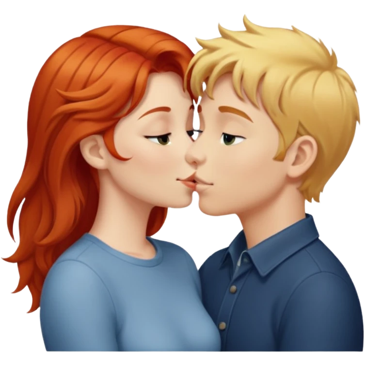 Red hair girl and blonde boy kissing emoji
