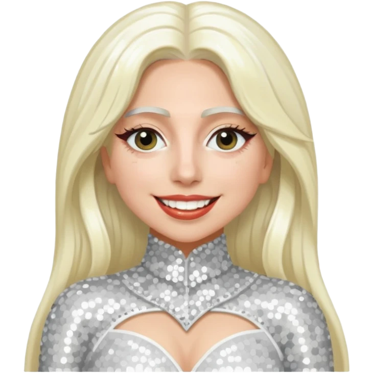 Lady Gaga with long platinum blonde hair, white sequin outfit emoji
