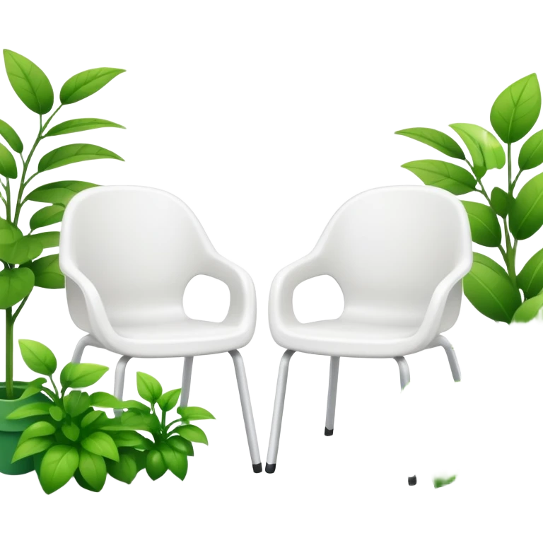 2 white Plastic chairs amongst plants emoji