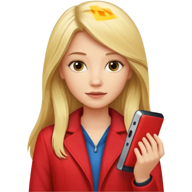 mujer  joven rubia con pelo largo y saco rojo con modem de internet y wifi con netflix emoji