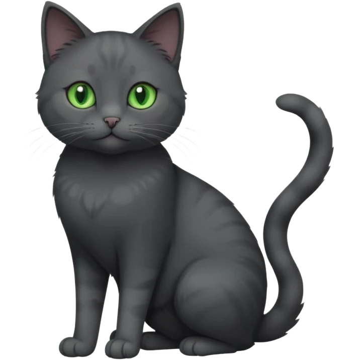 full body view of beautiful female solid dark grey cat with green eyes, white toes/paws and white patch on her chest emoji