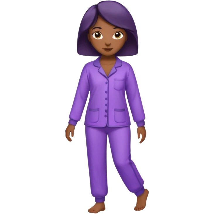 UNE FEMME DE COULEUR DE PEAU NOIRE HABILLE AVEC  UN PYJAMA VIOLET ET ELLE EST DEBOUT EN TRAIN DE MARCHER emoji
