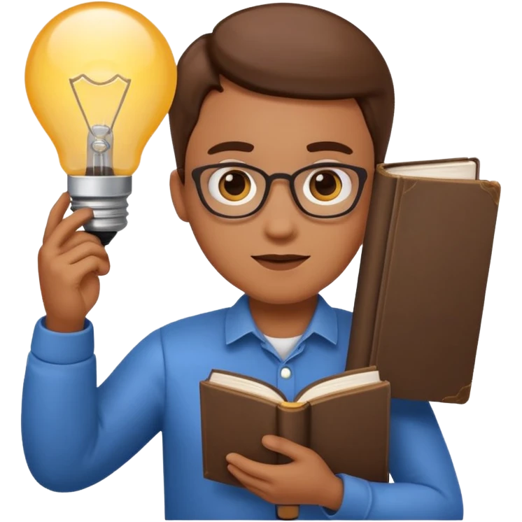 emoji style character representing a Content Expert holding a book or lightbulb emoji
