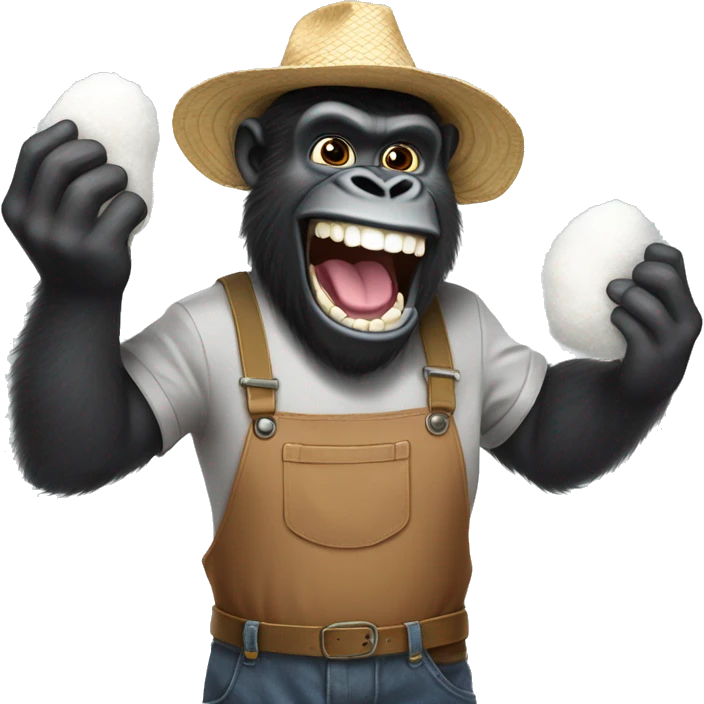 goofy gorilla farmer with bucked teeth holding cotton  emoji