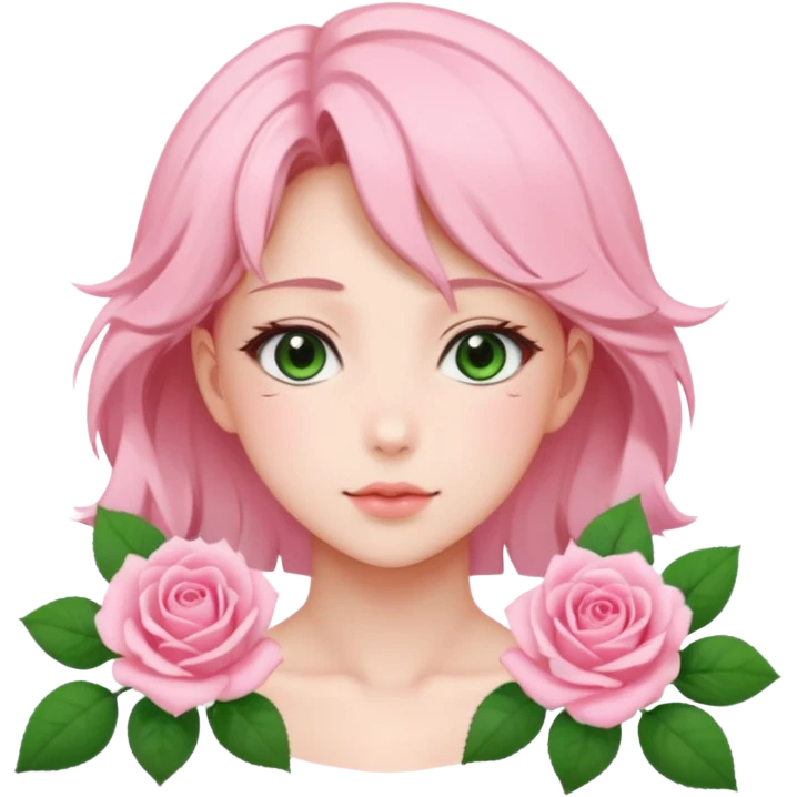 pastel anime woman with pink roses emoji
