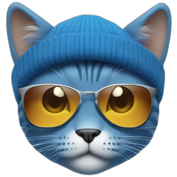 Blue cat Wear sunglasses and beanie emoji