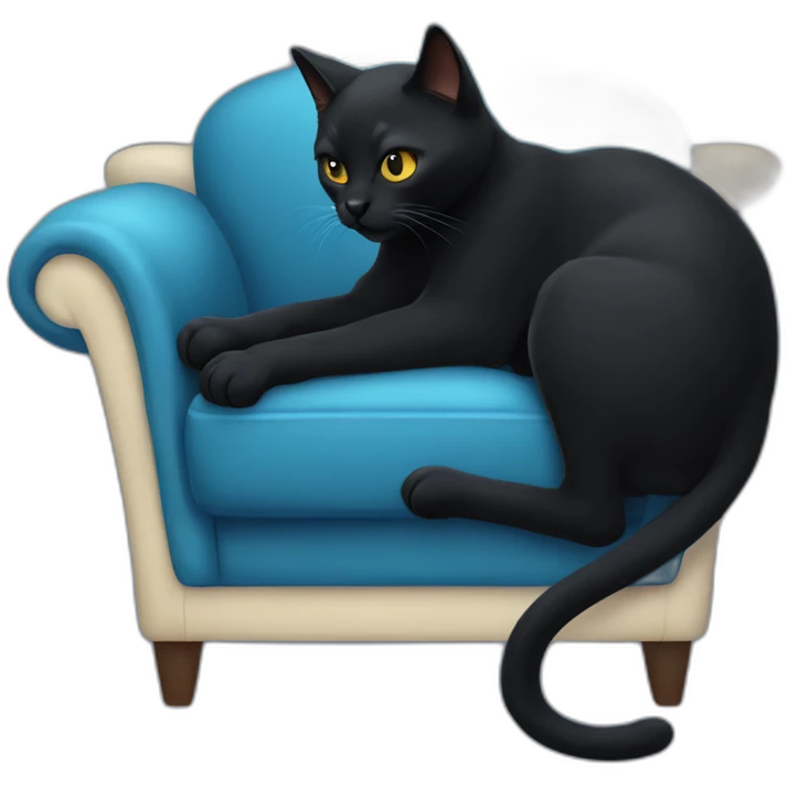 A black cat clawing at a blue sofa emoji