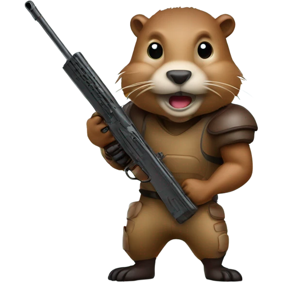 Beaver in football pads with a rifle emoji