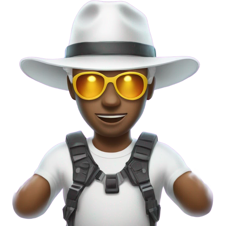 White Guy in glowing outfit and hat with bubble guns in each hand emoji