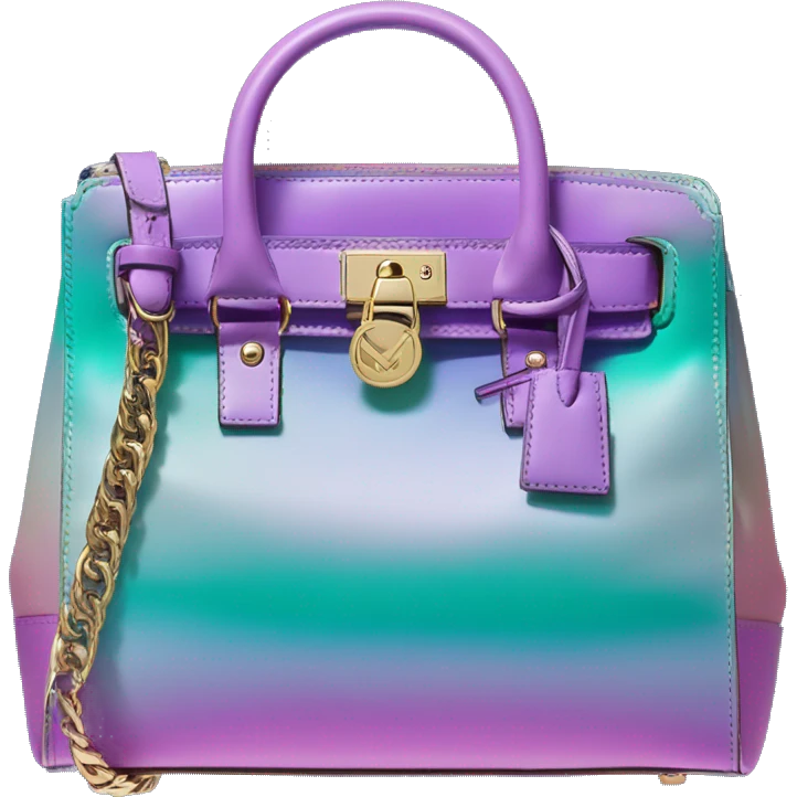 Realistic isolated iridescent blue green purple ombre michael kors satchel purse.  emoji