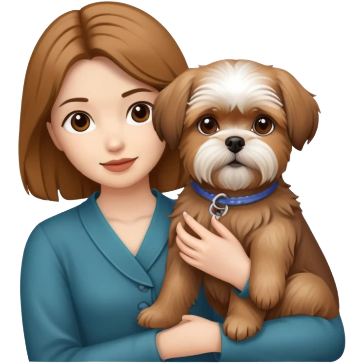 یه سگ قهوه ای با نژاد لهسا آسپرین توی بغل یک خانوم emoji