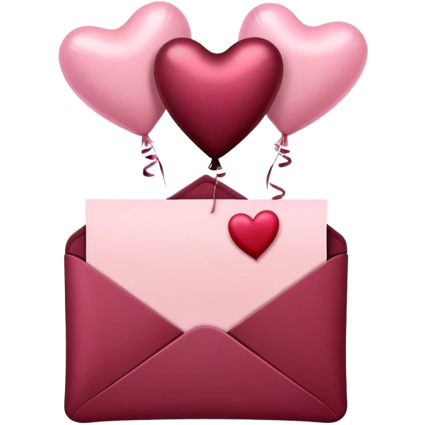 maroon love letter in pastel pink and dark red metallic heart-shaped balloons emoji
