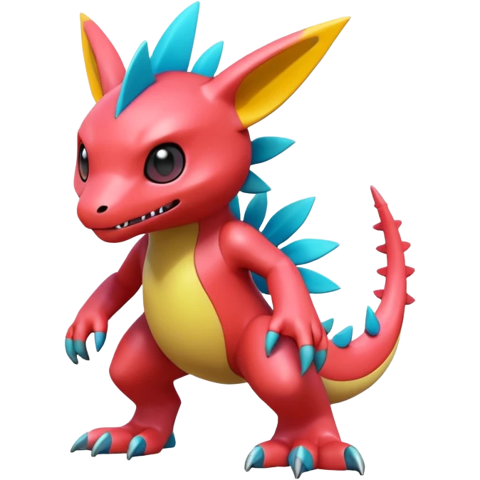 A 3D CGI model of a randomly-colored edgy kawaii Fakémon-Pokémon-Digimon-creature (full body) emoji