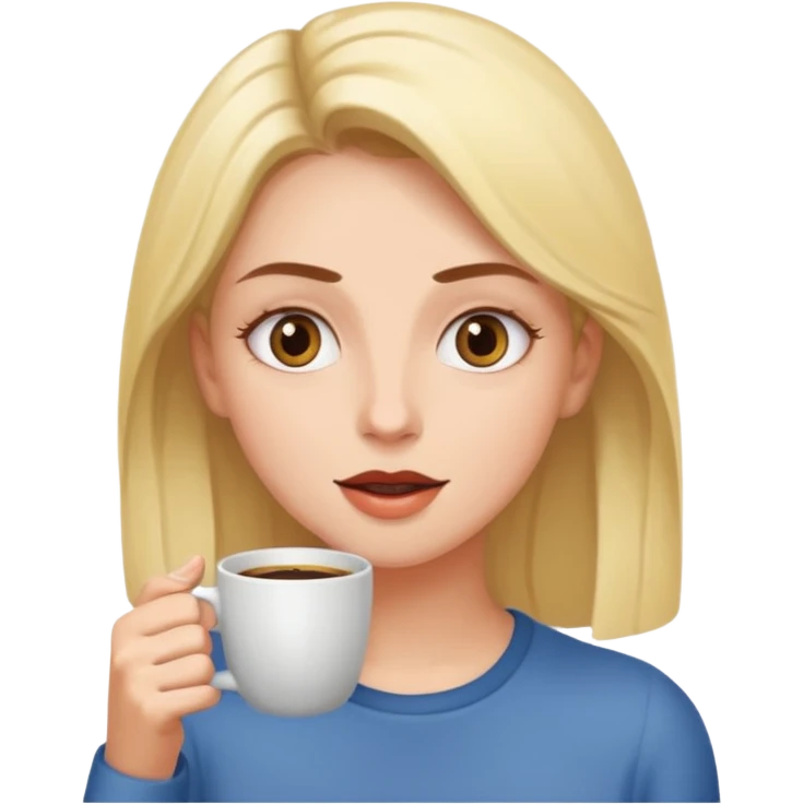 Woman drinking coffee and The edges of the eyes are wide open in the morning  emoji