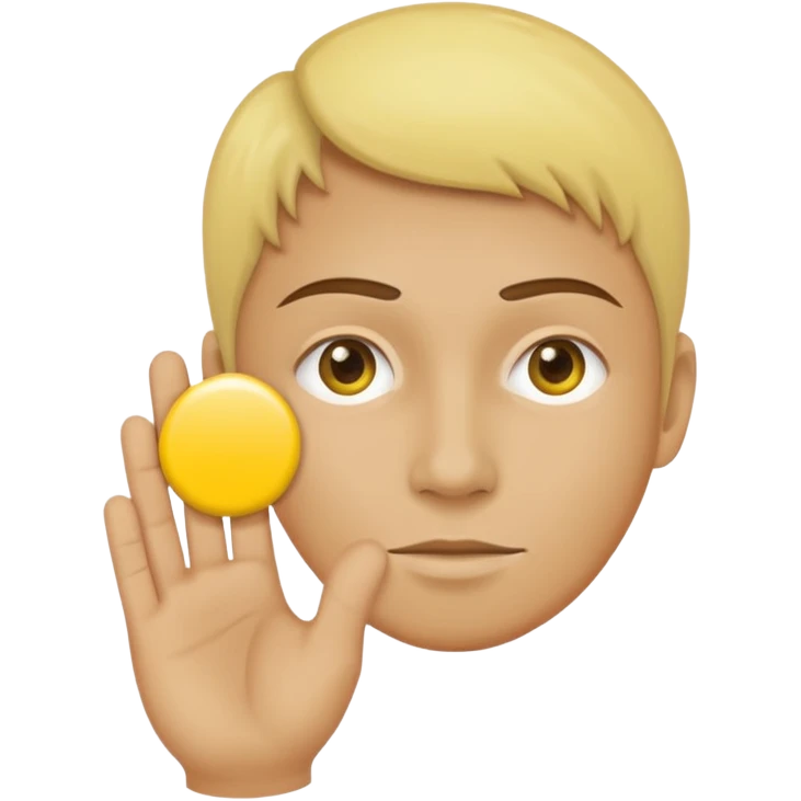 A yellow circle face person with neutral face with his hand in front of him at 120 degree angle emoji
