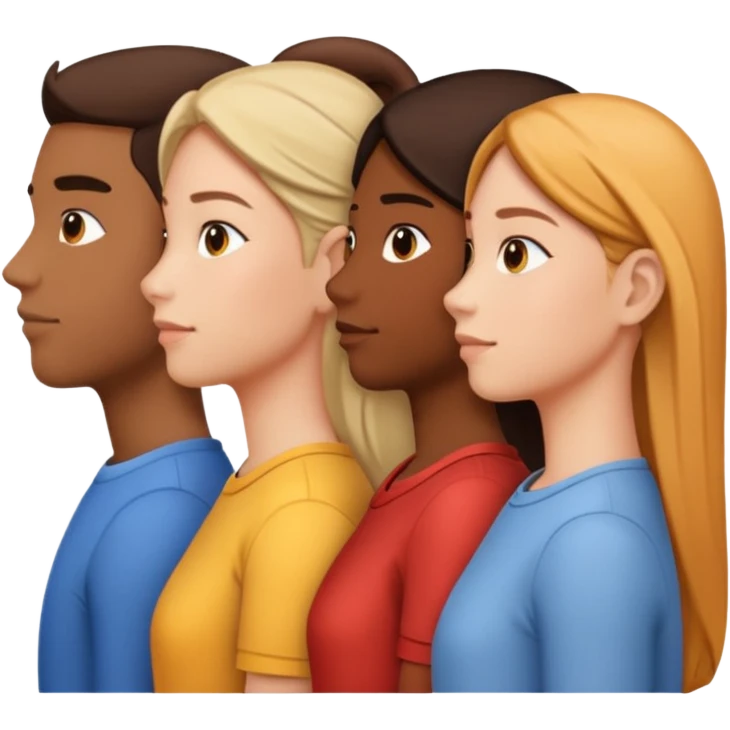 A row of five people standing one behind the other, all facing to the right, side view. emoji
