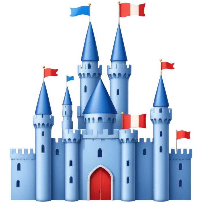 The flag has a yellow background with four horizontal red stripes running across it. In the upper left corner, there is a blue rectangle containing a white, stylized castle with three towers, the middle tower being taller than the others. emoji