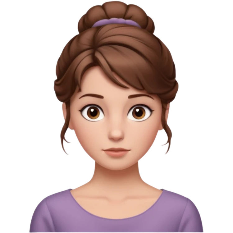 Cinematic Emma Darcy Realistic Portrait, depicted with lifelike skin texture, subtle rosy undertones, and soft natural lighting that enhances the gentle contours of her face. Her intricately detailed brown hair is elegantly styled in an updo, emoji