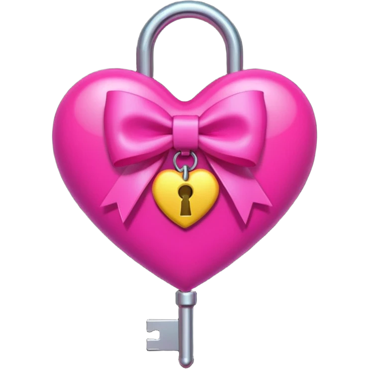 neon heart with a pink bow, heart pattern on the bow, and a key hanging from the bow, emoji style emoji