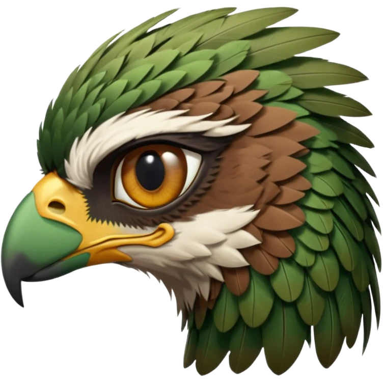 close up of just the eye at the side profile of the face of a green hawk that is looking away from the camera emoji