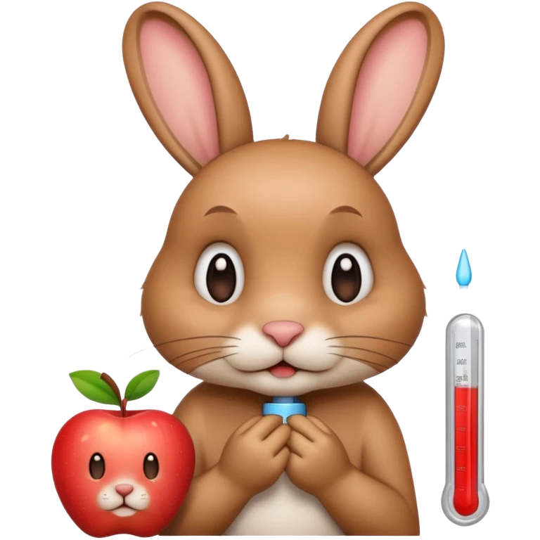 worried rabbit with a thermometer in its mouth, apple style emoji emoji