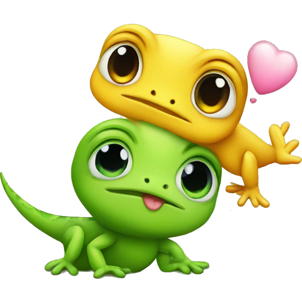 a cute gecko and a cute chick kissing emoji