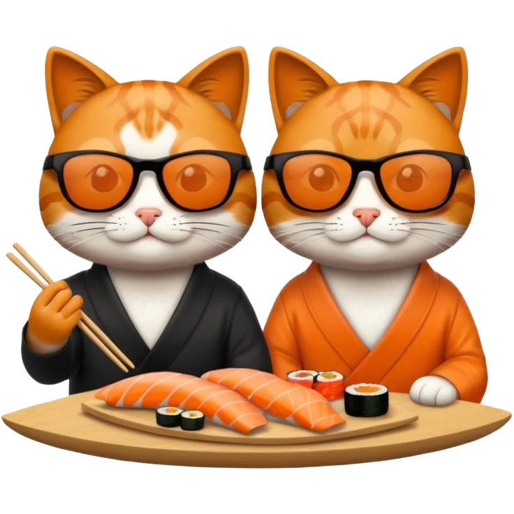 two cool cats wearing sunglasses and eating sushi emoji