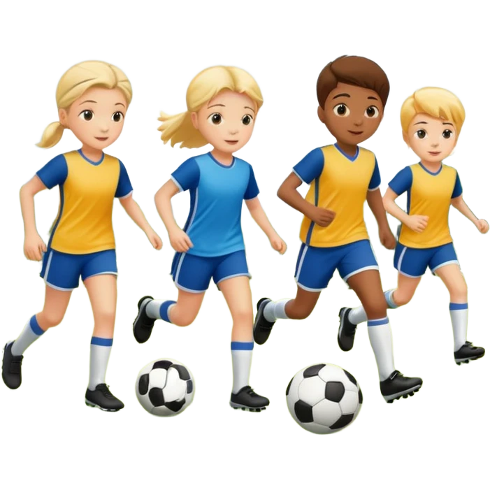 A group of 4 kids playing soccer in a park emoji