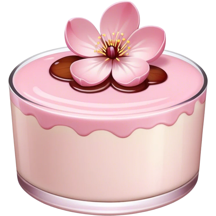 A cherry blossom on the light pink pudding emoji