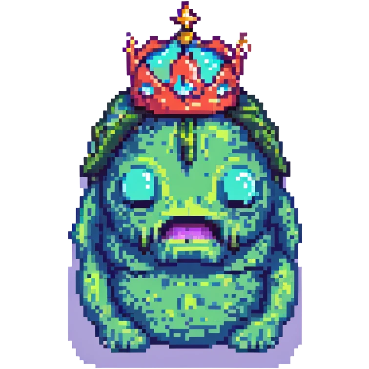 slime monster pixel art with a crown emoji