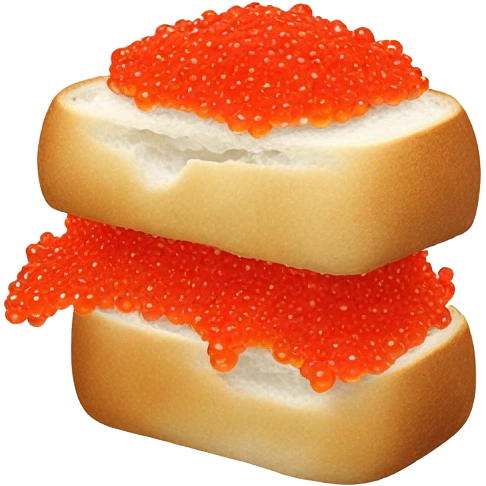 Fresh red caviar on bread, one, white background  emoji