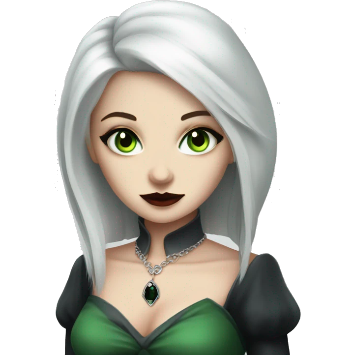 white hair vampire girl green grey eyes vampire dress and necklace emoji