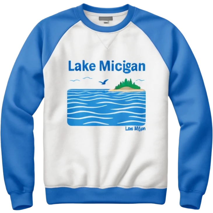 Crewneck with a small inscription on the right side in the corner words LAKE MICHIGAN  emoji