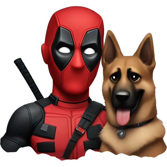 Deadpool holding a German shepherd  emoji