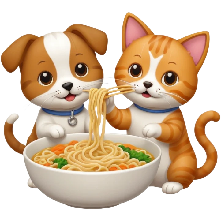 ￼ dog and cat eating noodle emoji