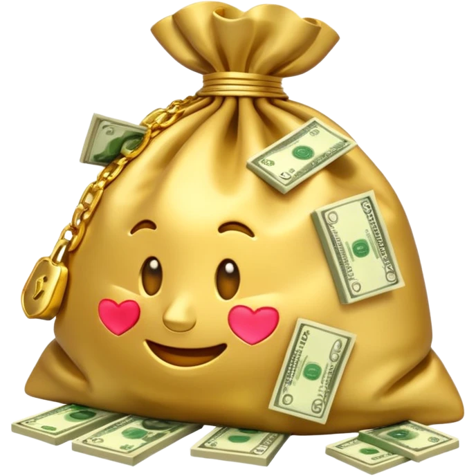 Luxury 3D emoji, overflowing money bag, stacks of cash, premium lighting, rich glossy look, ultra clean, transparent background


 emoji