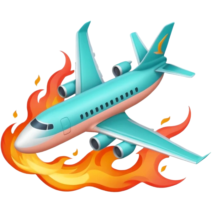 Minimalist flame combined with airplane outline icon, thin contour, monoline vector, premium travel promo emoji, aqua teal and light coral, transparent background, 512x512 emoji