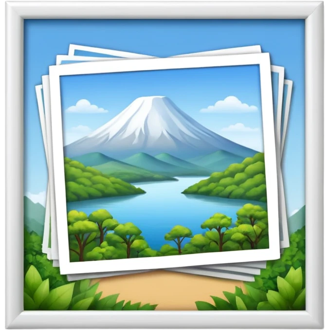 stack of photographs white frame and inside showing nature pic emoji