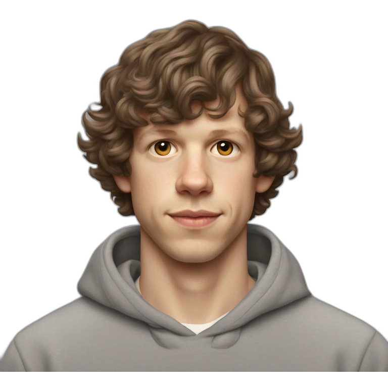 Jesse Eisenberg mark zukerberg grey hoodie brown hair emoji