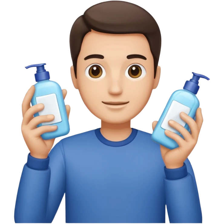 man holding skincare products emoji