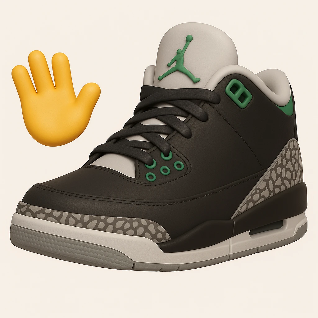 Edit the sneaker character in the style of 3D emoji (Microsoft style 3D fluent emojis) with no face, no arms, and no legs, in a waving pose. Maintain the 3D emoji look and feel. emoji