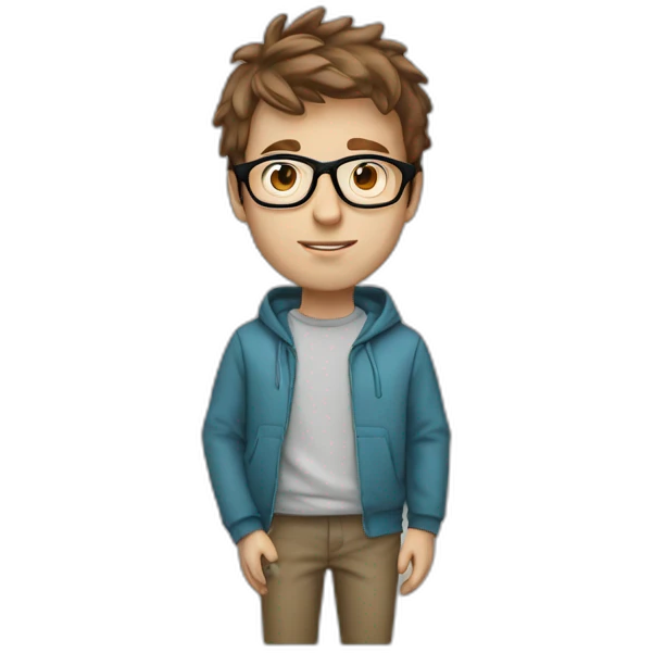 Profile white male heart face messy brown short tapered hair with clear plastic glasses and hoodie emoji