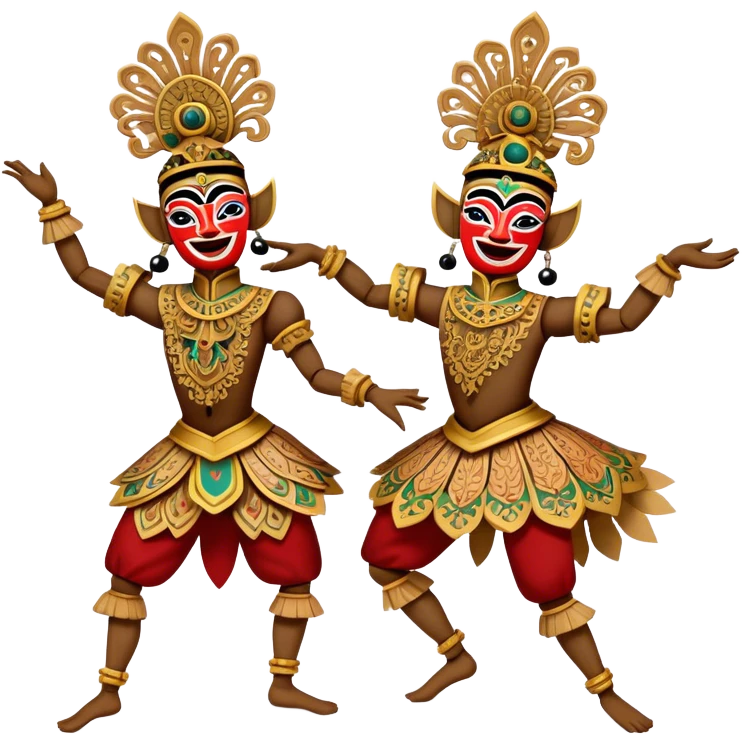 ​Cinematic Realistic Wayang Golek Ayun-ayun Dancers, depicted as intricately carved traditional wooden puppets in dynamic dance poses, adorned with vibrant painted details and expressive features, set against a softly lit stage that evokes centuries of Indonesian cultural heritage, rendered with lifelike textures and dramatic atmospheric lighting, emoji