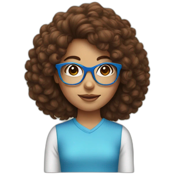 girl with big brown hair and blue glasses emoji