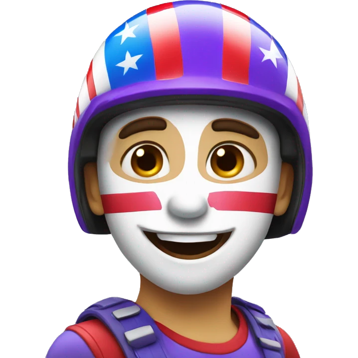 emoji happy face with purple helmet and face paint red white blue on the cheeks emoji